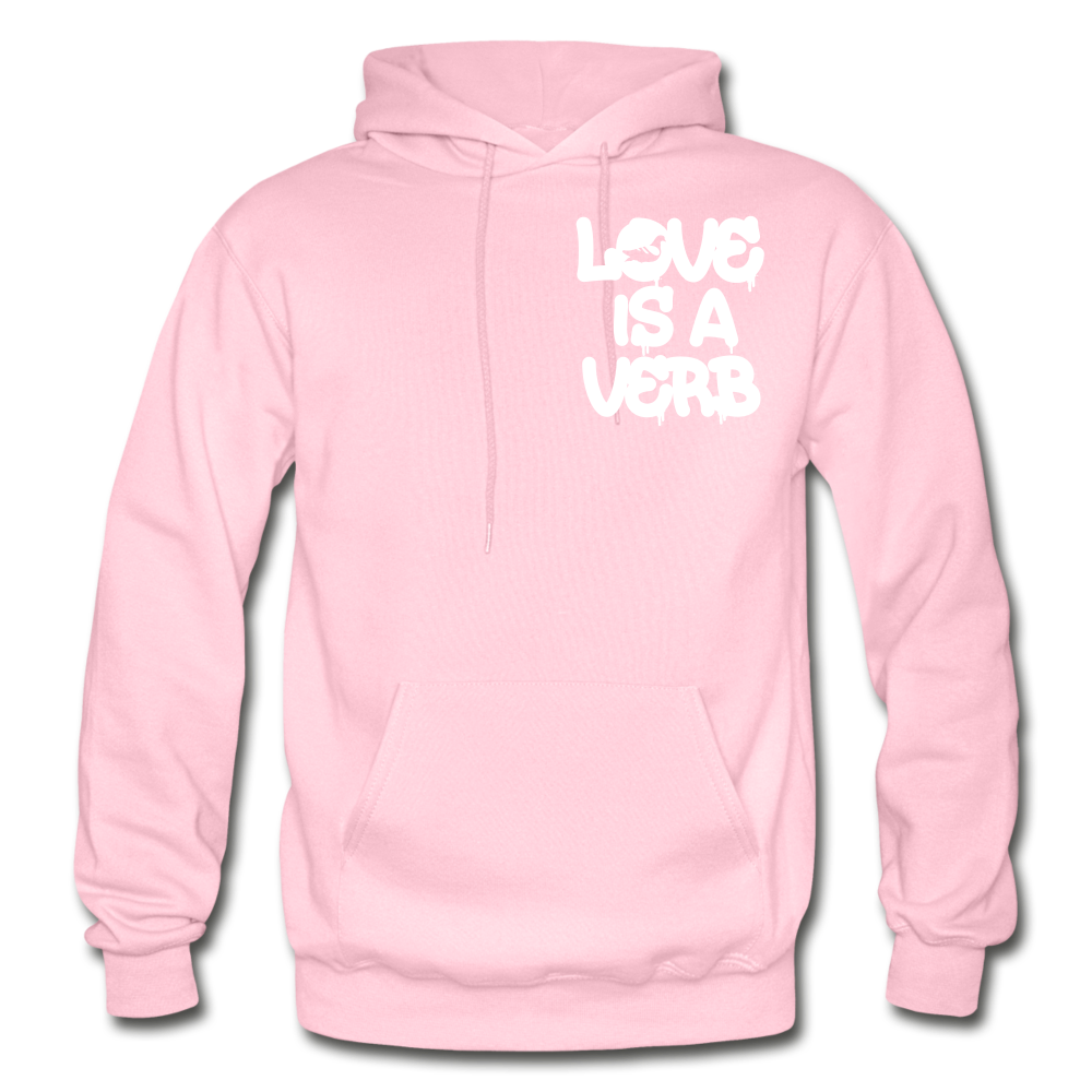 "Love is a Verb" Heavy Blend Adult Hoodie - light pink