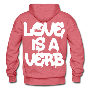 "Love is a Verb" Heavy Blend Adult Hoodie - heather red