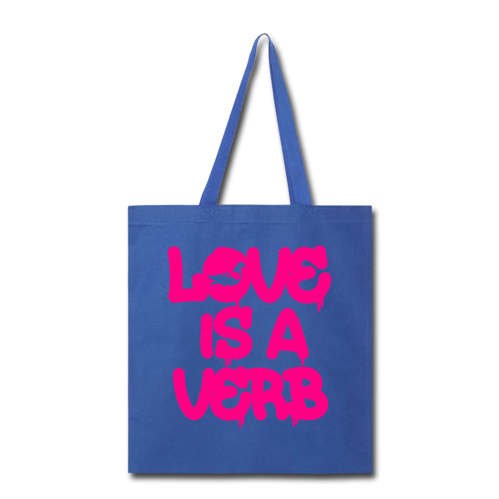 "Love is a Verb" Tote Bag - royal blue