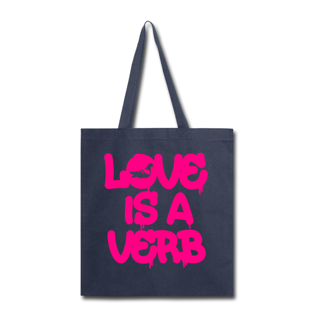 "Love is a Verb" Tote Bag - navy