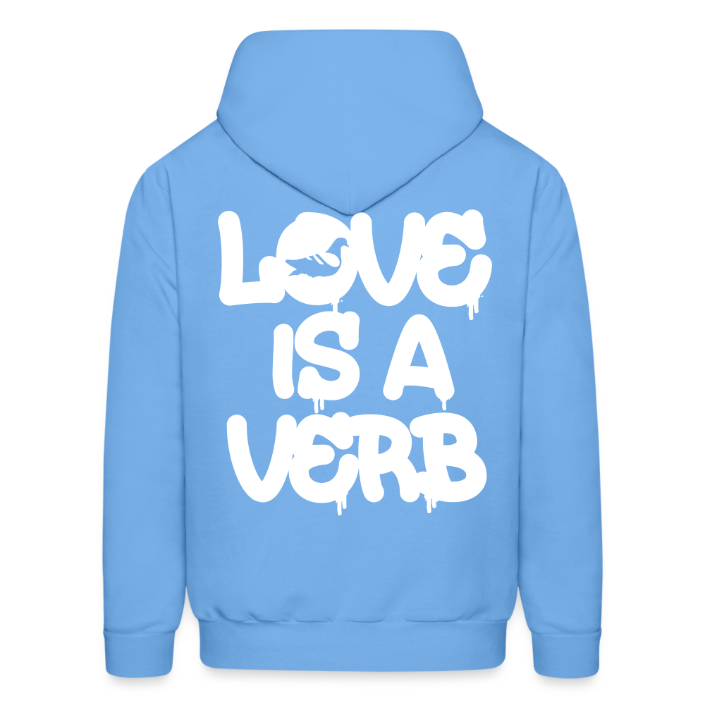 "Love is a Verb" Heavy Blend Adult Hoodie - carolina blue