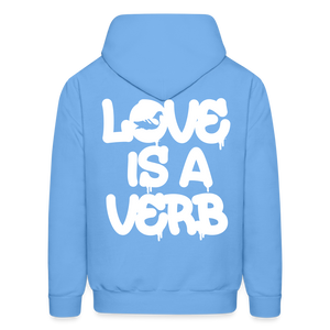 "Love is a Verb" Heavy Blend Adult Hoodie - carolina blue