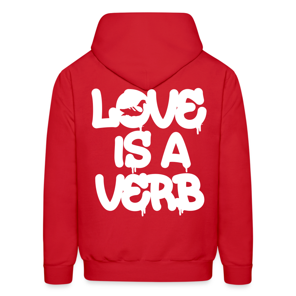 "Love is a Verb" Heavy Blend Adult Hoodie - red