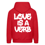 "Love is a Verb" Heavy Blend Adult Hoodie - red