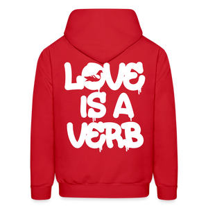 "Love is a Verb" Heavy Blend Adult Hoodie - red