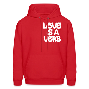 "Love is a Verb" Heavy Blend Adult Hoodie - red