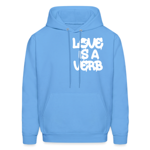 "Love is a Verb" Heavy Blend Adult Hoodie - carolina blue