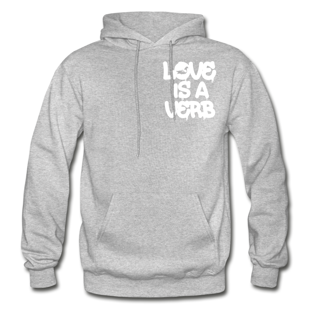 "Love is a Verb" Heavy Blend Adult Hoodie - heather gray