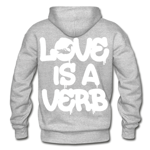"Love is a Verb" Heavy Blend Adult Hoodie - heather gray