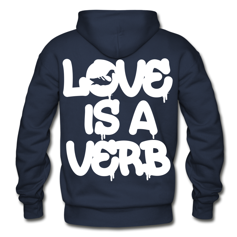 "Love is a Verb" Heavy Blend Adult Hoodie - navy