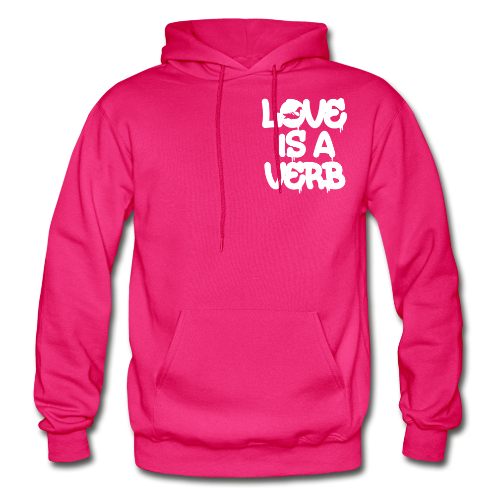 "Love is a Verb" Heavy Blend Adult Hoodie - fuchsia