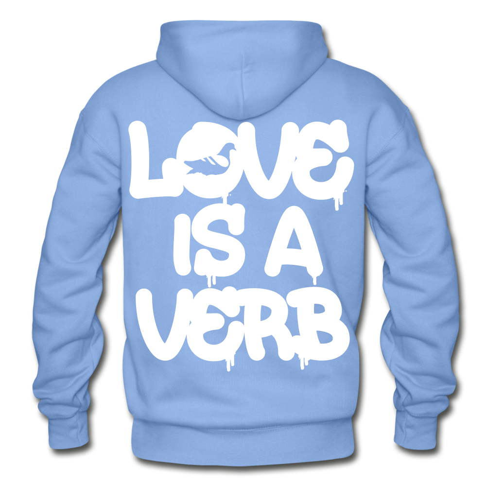 "Love is a Verb" Heavy Blend Adult Hoodie - carolina blue