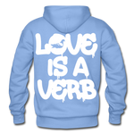 "Love is a Verb" Heavy Blend Adult Hoodie - carolina blue