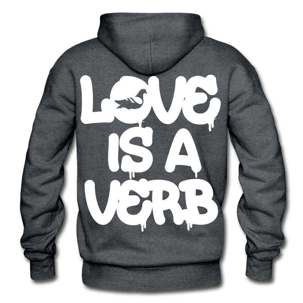 "Love is a Verb" Heavy Blend Adult Hoodie - charcoal gray