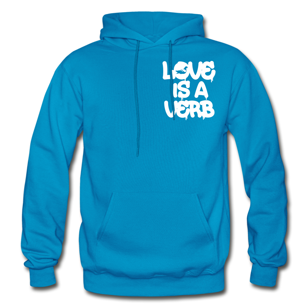 "Love is a Verb" Heavy Blend Adult Hoodie - turquoise