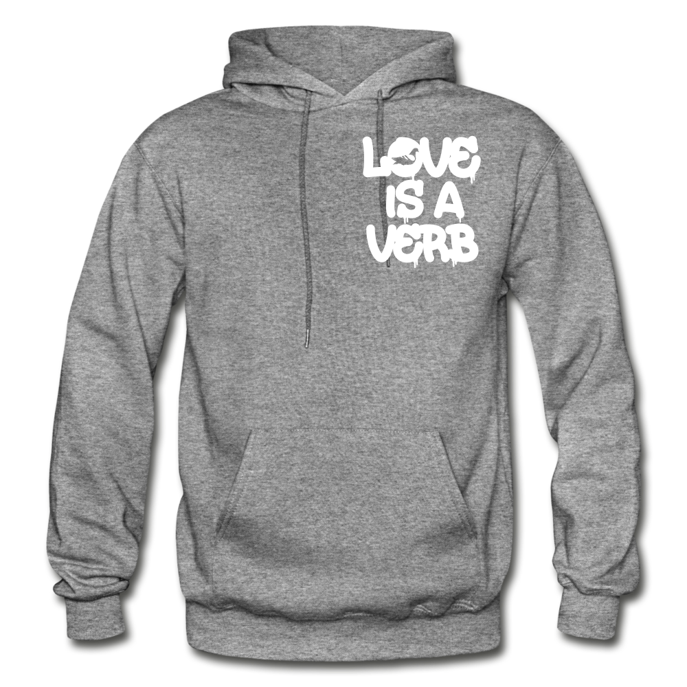 "Love is a Verb" Heavy Blend Adult Hoodie - graphite heather