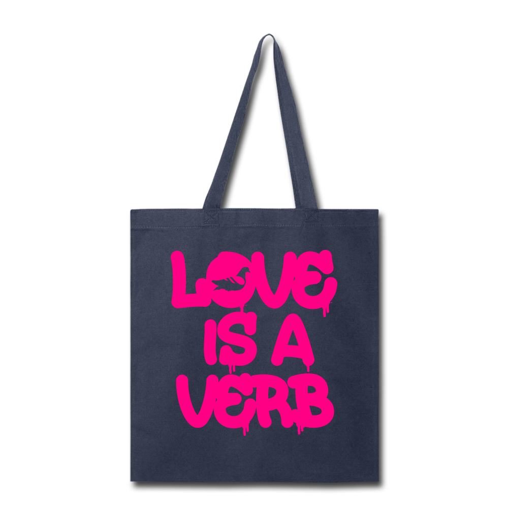 "Love is a Verb" Tote Bag - navy