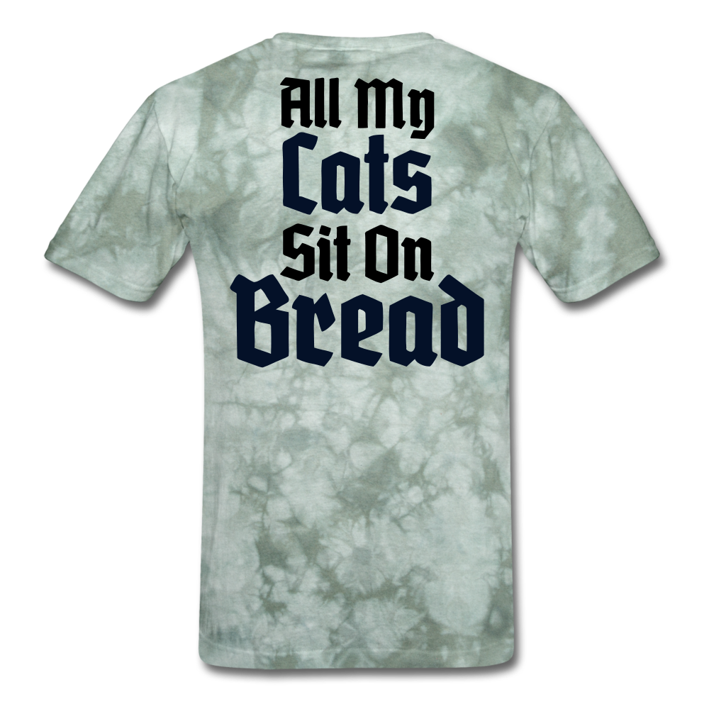 Cats Sit On Bread T-Shirt - military green tie dye