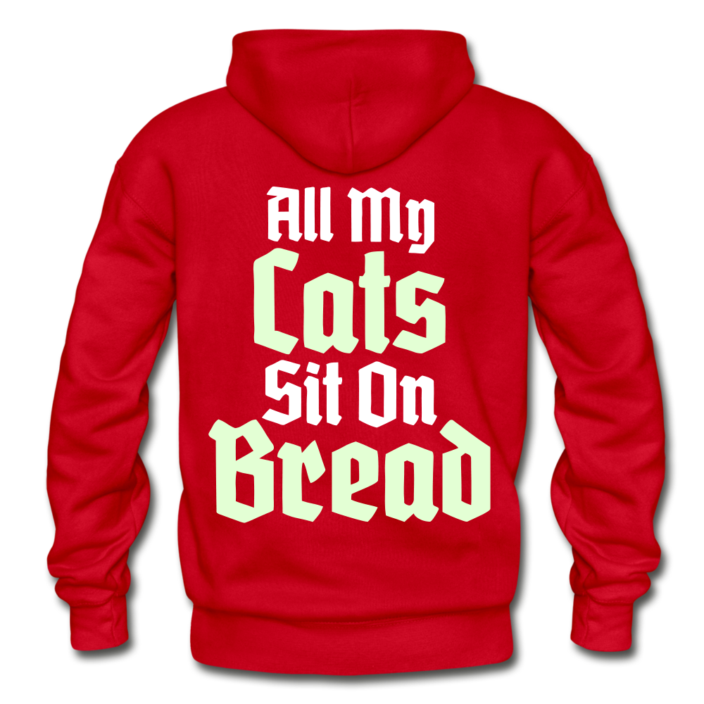 Cats Sit On Bread (Glow) Hoodie - red